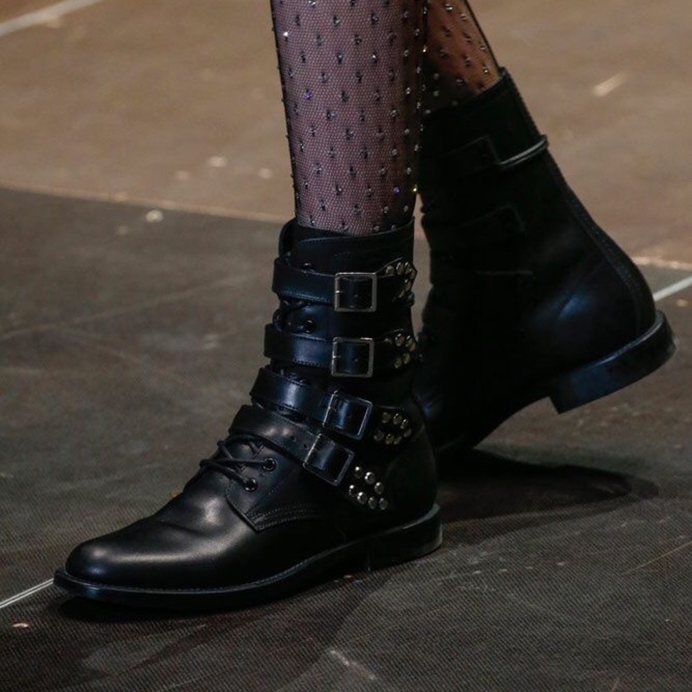 YVES SAINT LAURENT leather Studded Rangers Boots